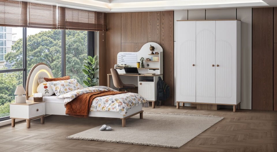 BOHOSTYLE 3 KAPILI DOLAP+ÇALIŞMA MASASI+100*200 KARYOLA