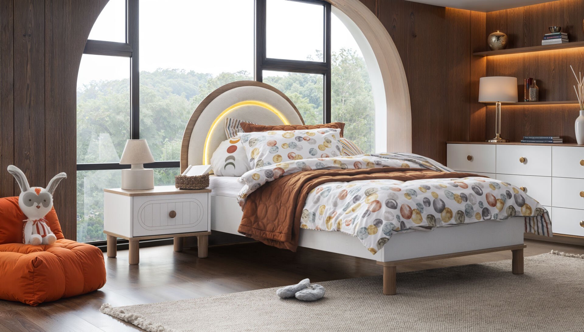 BOHOSTYLE 3 KAPILI DOLAP+ÇALIŞMA MASASI+100*200 KARYOLA