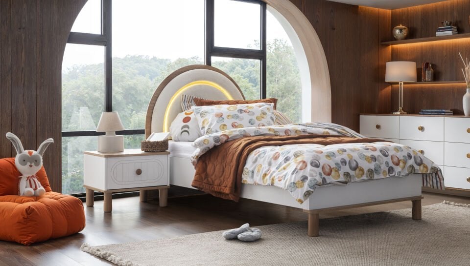 BOHOSTYLE 3 KAPILI DOLAP+ÇALIŞMA MASASI+100*200 KARYOLA