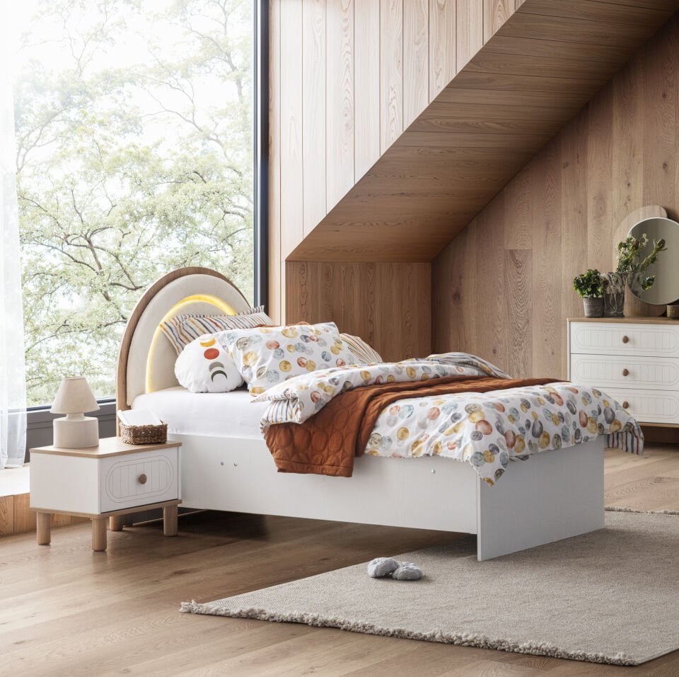 BOHOSTYLE 3 KAPILI DOLAP+ÇALIŞMA MASASI+100*200 KARYOLA