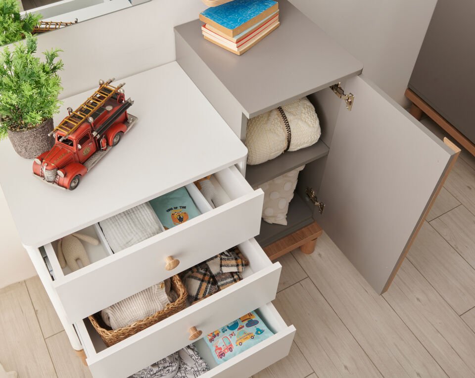 GRAY 3 KAPILI DOLAP+ÇALIŞMA MASASI+100*200 KARYOLA