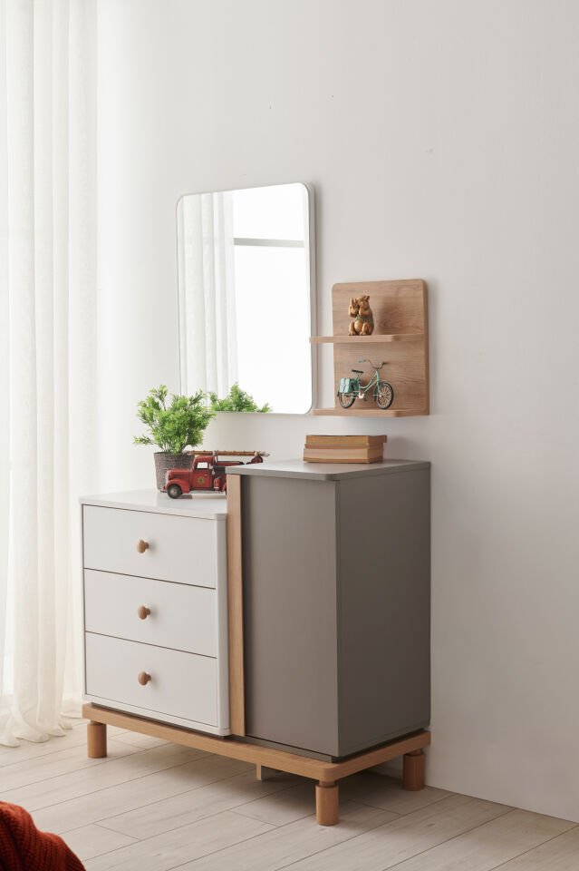 GRAY 3 KAPILI DOLAP+ÇALIŞMA MASASI+100*200 KARYOLA