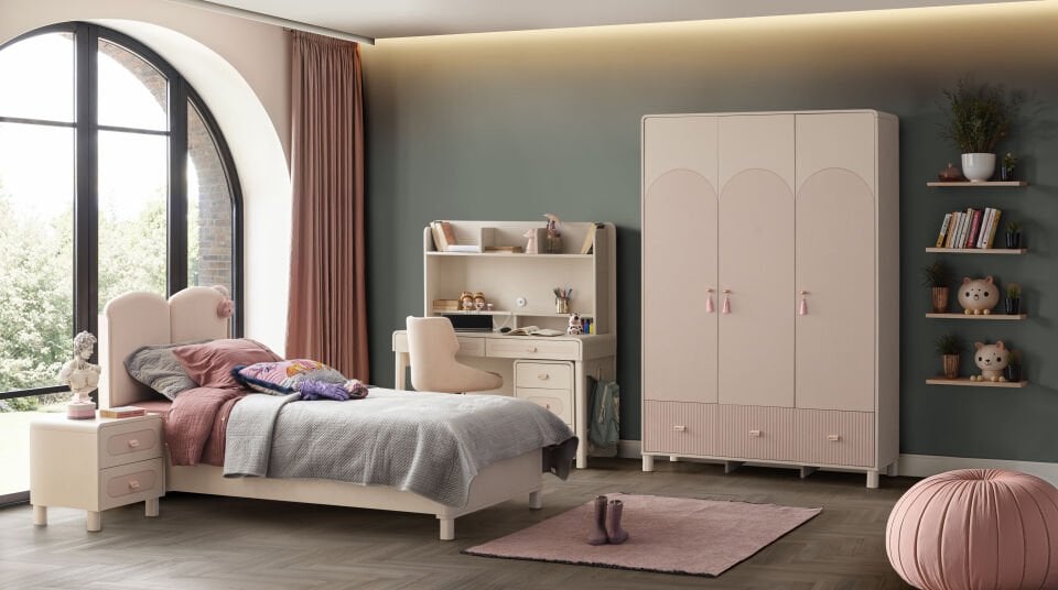 LUNA 3 KAPILI DOLAP+ÇALIŞMA MASASI+100*200 KARYOLA