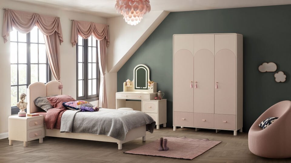 LUNA 3 KAPILI DOLAP+ÇALIŞMA MASASI+100*200 KARYOLA