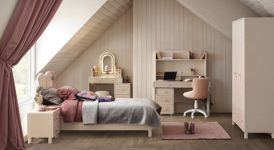 LUNA 3 KAPILI DOLAP+ÇALIŞMA MASASI+100*200 KARYOLA