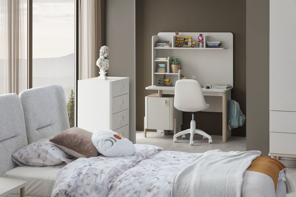 MARVEN 3 KAPILI DOLAP AHŞAP KAPAKLI+ÇALIŞMA MASASI+100*200 KARYOLA