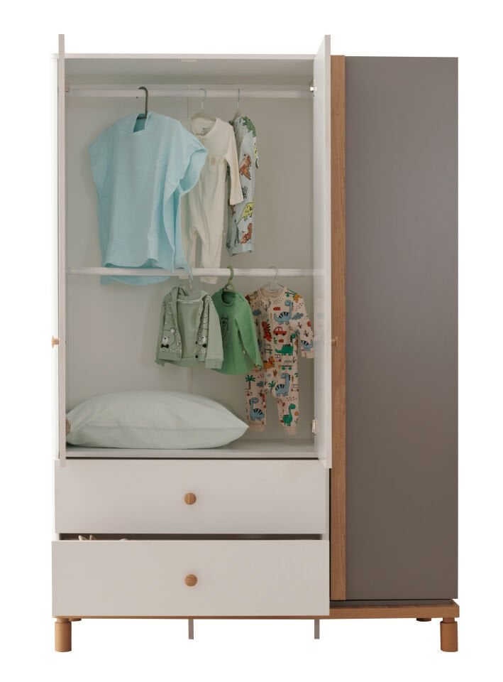 GRAY 3 KAPILI DOLAP + ŞİFONYER + YENİ 90*190 MONTESSORI KARYOLA