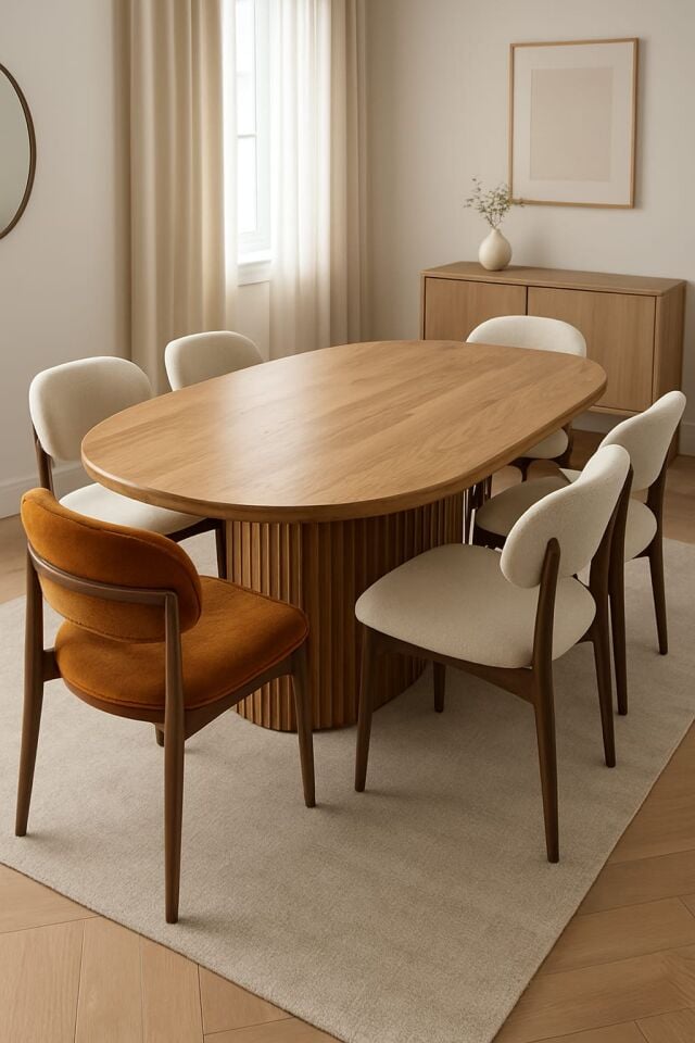 Oval Ahşap Salon Masa Sandalye