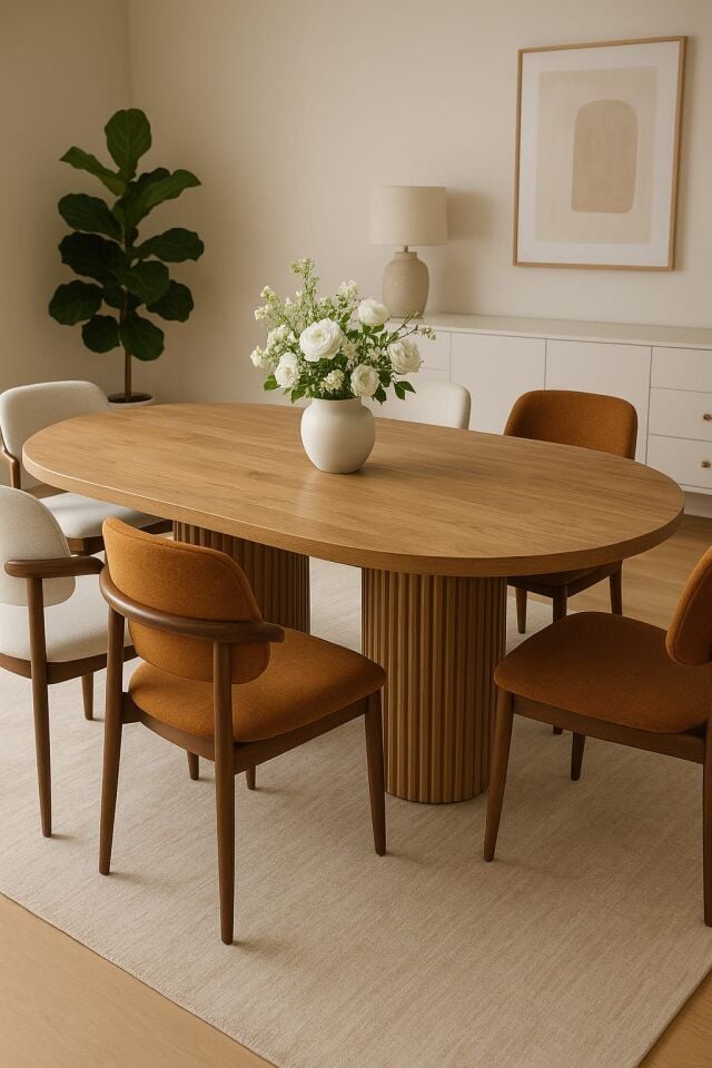 Oval Ahşap Salon Masa Sandalye