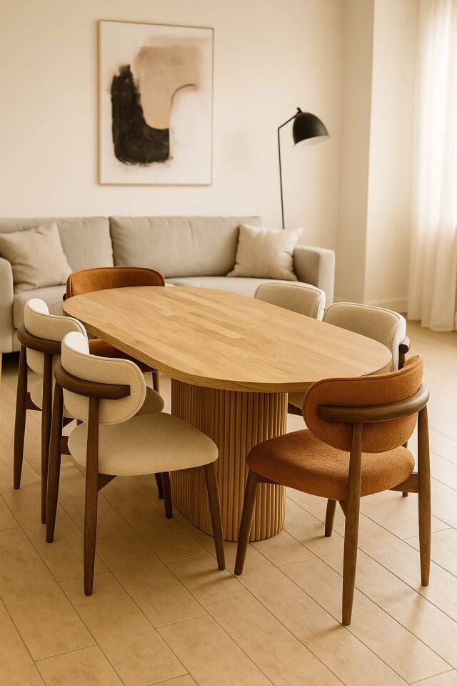 Oval Ahşap Salon Masa Sandalye