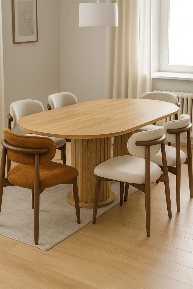 Oval Ahşap Salon Masa Sandalye